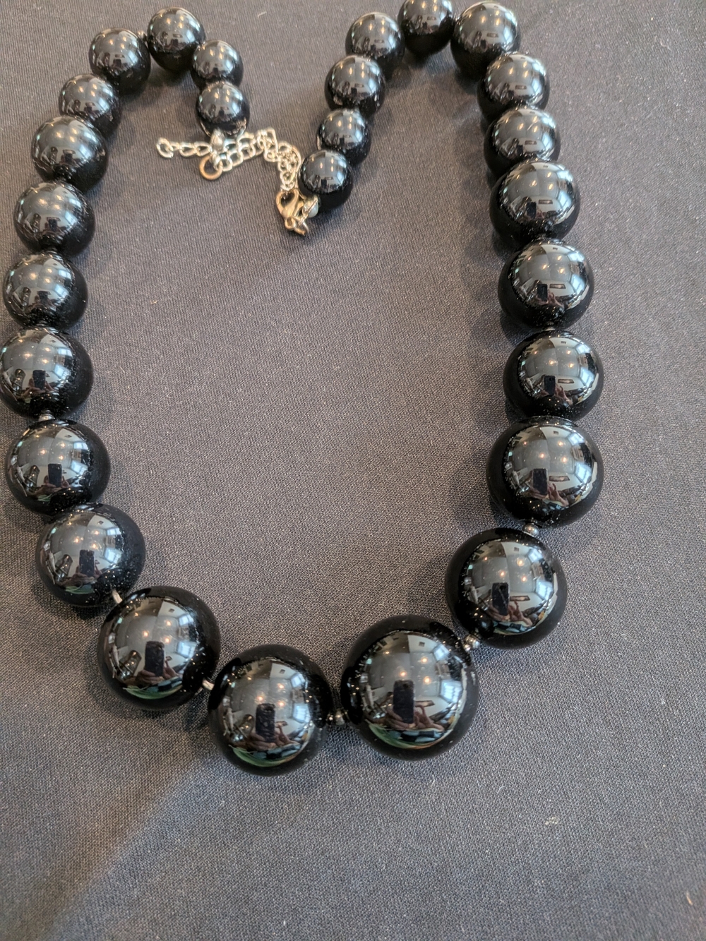 Classic Black Beaded Necklace 13" W/Adjustable Chain - Women Jewelry